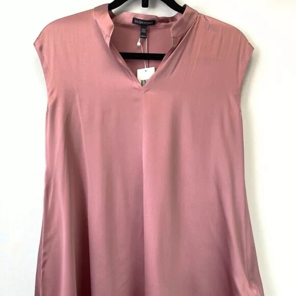 NWT EILEEN FISHER Rose Quartz Stretch Silk Charmeuse Loose Top XXS Blouse Cami - Picture 2 of 8